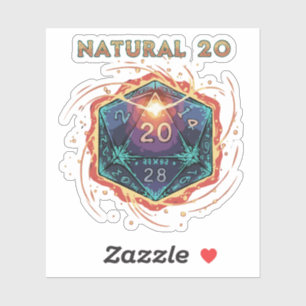 Adesivo D20 Flamejante Natural 20 Dados D20   Crítico Épic