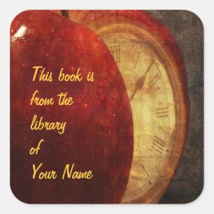 adesivo da biblioteca de maçã e relógio