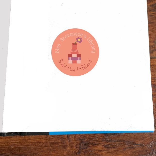 Adesivo da Biblioteca de Professores de Pêssego em (Classroom library round bookplate . )