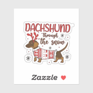Adesivo Dachshund Através da Neve Amante de Cães de Natal