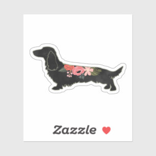 Adesivo Dachshund Bohemian Floral Silhouette