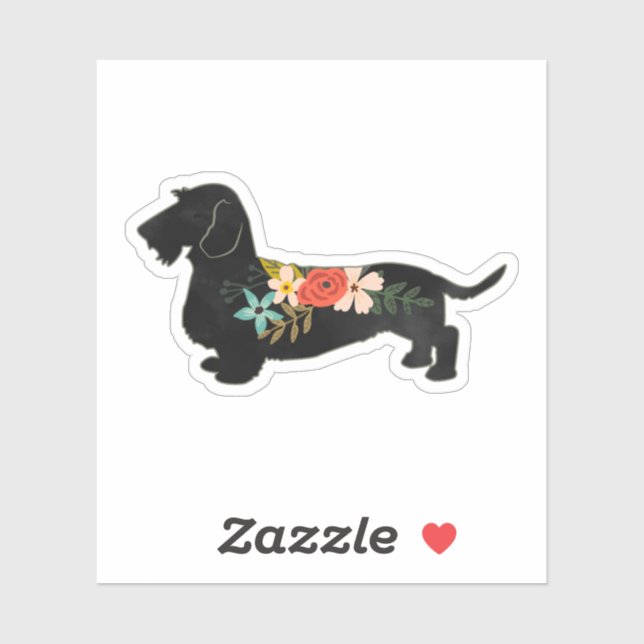 Adesivo Dachshund Bohemian Floral Silhouette (Folha)