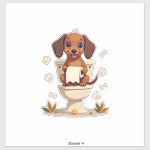 Adesivo Dachshund Fofo Antigo no Banheiro de Desenho Anima