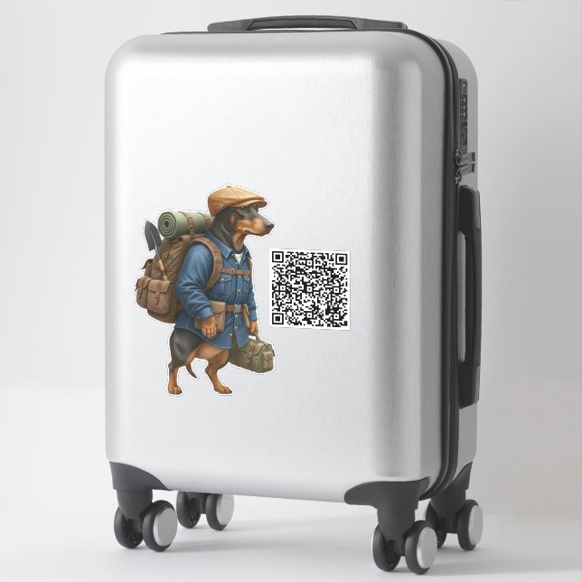 Adesivo Dachshund Hiker + QR Code (Mala)