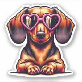 Adesivo Dachshund Vinyl Sticker - Óculos Cardíacos
