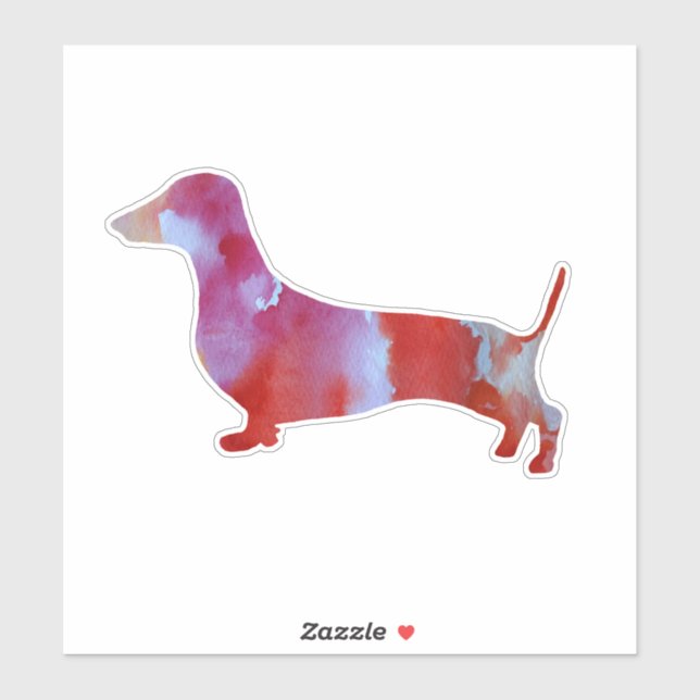 Adesivo Dachshund Watercolor Art Rosa (Folha)