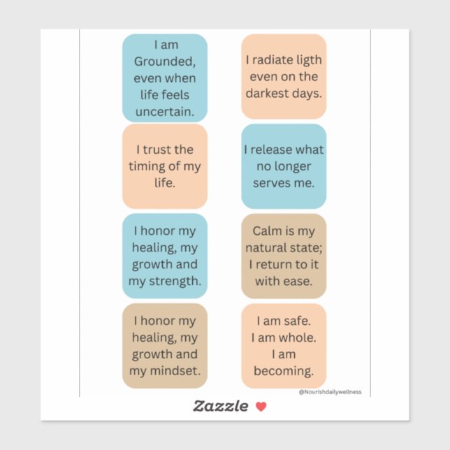 Adesivo Daily Positive Affirmations- 8 Wellness Stickers (Folha)