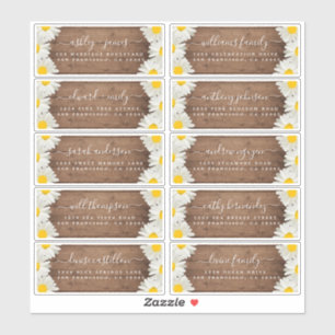Adesivo Daisies Rustic Wood Wedding Guest Address Labels