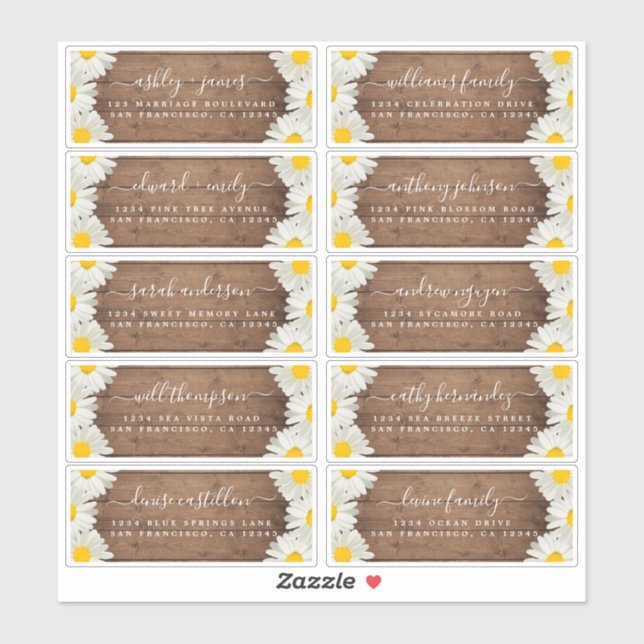 Adesivo Daisies Rustic Wood Wedding Guest Address Labels (Folha)