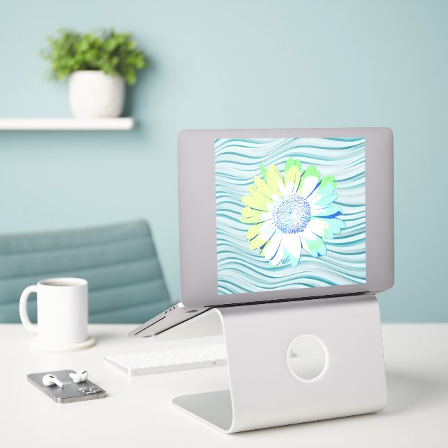 Adesivo Daisy Flower Art in Blue Large Sticker (Laptop na mesa)