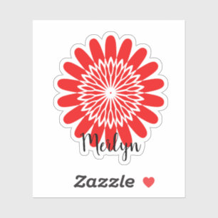 Adesivo Daisy Red Flower Floral Custom Name Personalizado