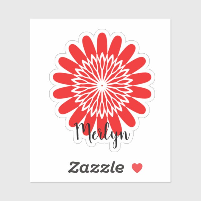 Adesivo Daisy Red Flower Floral Custom Name Personalizado (Folha)