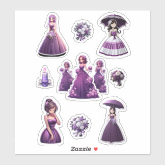 Adesivo Damas de honra vestido roxo e roxo e branco