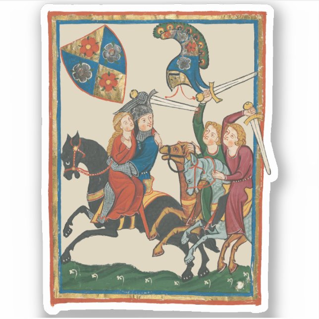 Adesivo Damsel Em Perigo, Arte Medieval Do Século 14 (Frente)