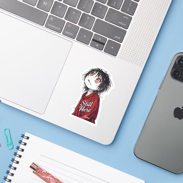 Adesivo Dark Anime  "Still Here" Aesthetic Gothic Illustra (Notebook com iPhone)