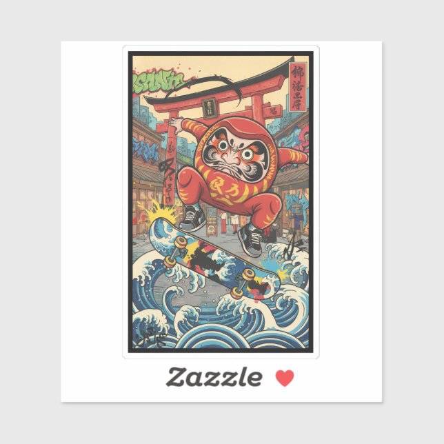 Adesivo Daruma Skateboard – Japanese Ukiyo-e Street Art (Folha)