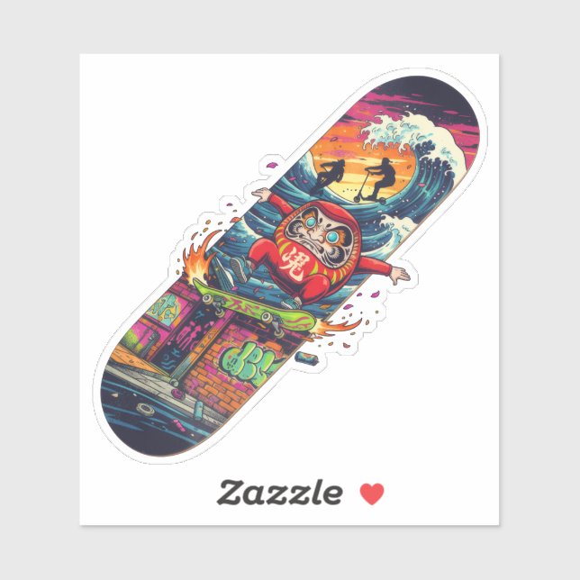 Adesivo Daruma Skateboard – Japanese Ukiyo-e Street Art (Folha)