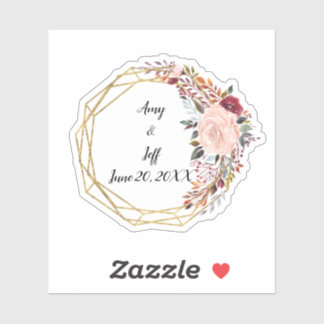 Adesivo Data de Casamento Geométrico de Boho Floral