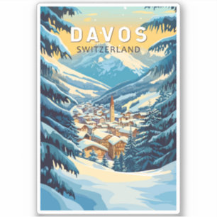 Adesivo Davos Suiça Art Vintage