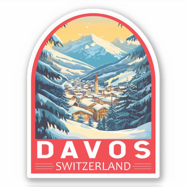 Adesivo Davos Suiça Viagem de Art Emblem (Frente)