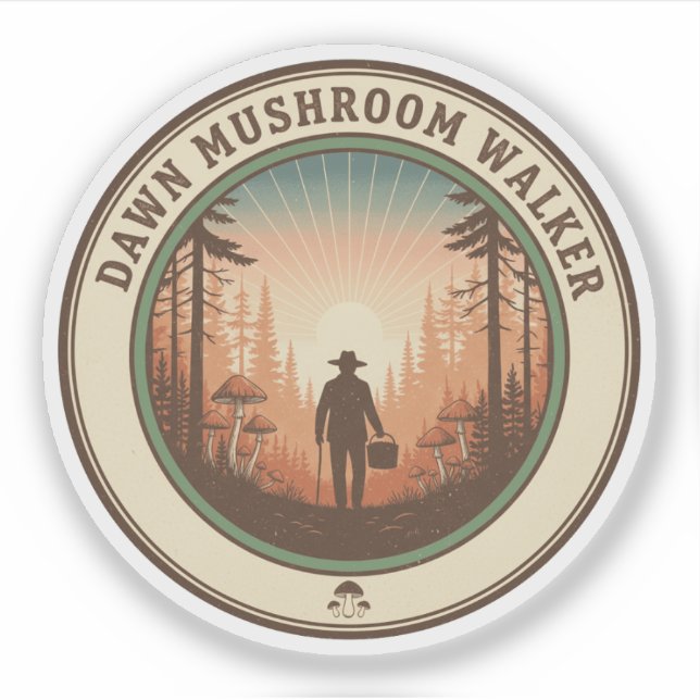 Adesivo Dawn Mushroom Walker Forest Foraging (Frente)