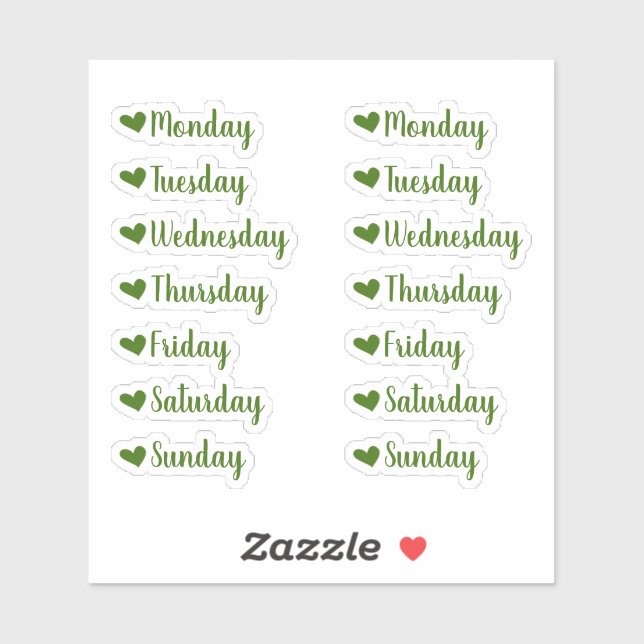 Adesivo Days of the Week Green Heart Planner Stickers (Folha)