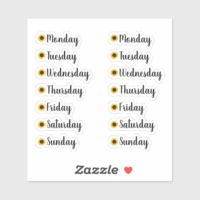 Adesivo Days of the Week Yellow Sunflower Planner Stickers (Folha)