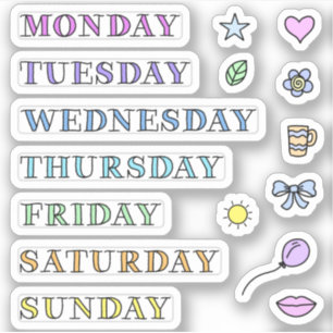 Adesivo Days of Week and Doodles Custom Cut Stickers 3x3"