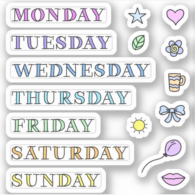 Adesivo Days of Week and Doodles Custom Cut Stickers 3x3" (Frente)