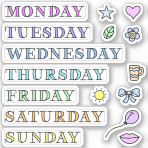 Adesivo Days of Week and Doodles Custom Cut Stickers 4x4"