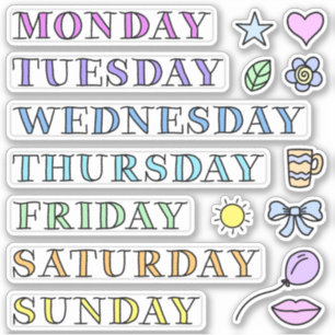 Adesivo Days of Week and Doodles Custom Cut Stickers 6x6"