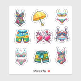 Adesivo de 9 elementos de roupas de verão de praia