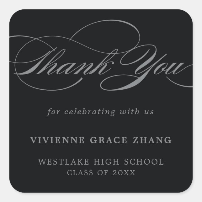 Adesivo de agradecimento de letra elegante e com e (Frente)