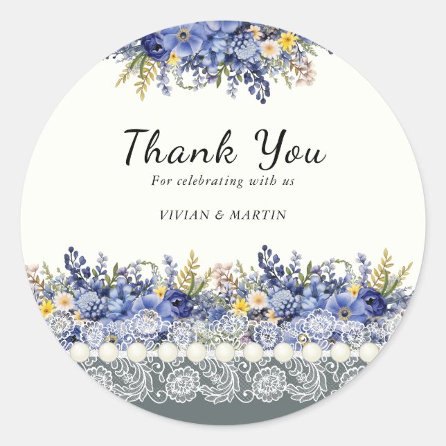 Adesivo de agradecimento floral de renda e pérolas (Frente)