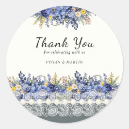 Adesivo de agradecimento floral de renda e pérolas