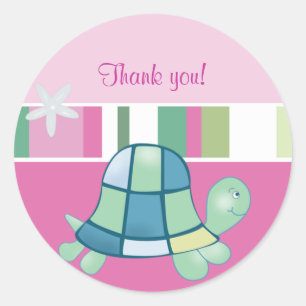 Adesivo de agradecimento redondo rosa Turtle Bay