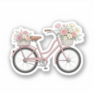 Adesivo de Bicicleta Rosa Antiga com Cestas Florai
