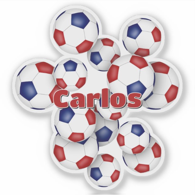 adesivo de bolas de futebol vermelhas e azuis com  (Frente)