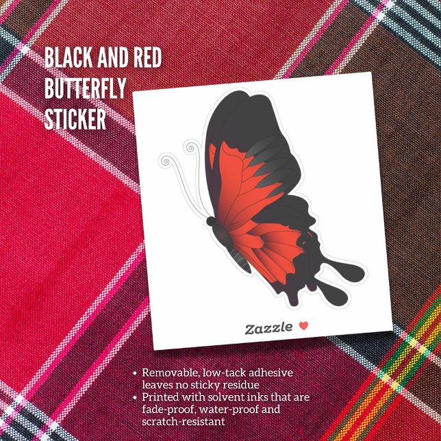 Adesivo de borboleta preta e vermelha (Black and Red Butterfly Sticker)