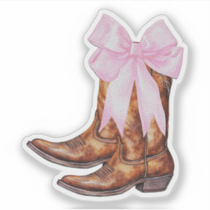 Adesivo de Botas de Cowboy com Laço Rosa - Adesivo