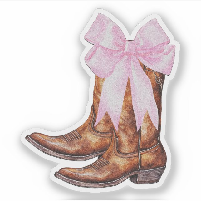 Adesivo de Botas de Cowboy com Laço Rosa - Adesivo (Frente)