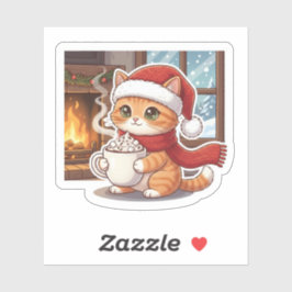 Adesivo de Caneca de Natal do Gato do Cacau Quente