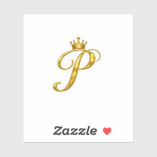 Adesivo de Carta P Monograma Dourado de Luxo Coroa