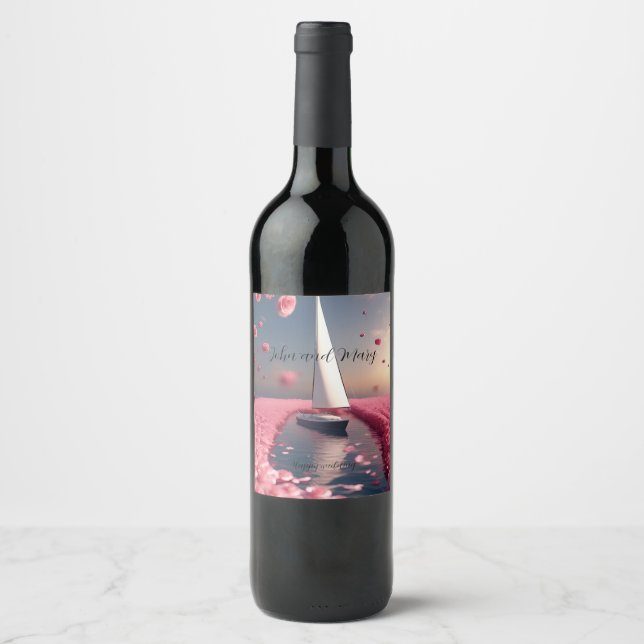 Adesivo de casamento de veleiro de flor de rosa (Frente)