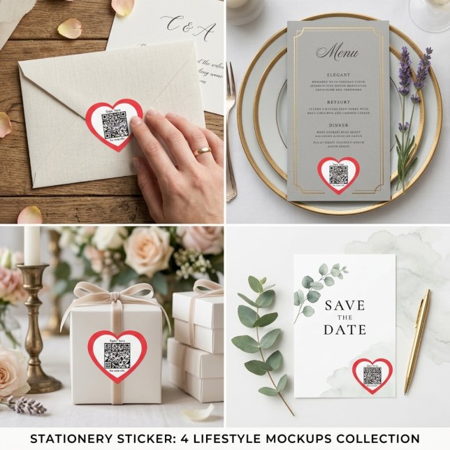 Adesivo de casamento em forma de coração vermelho  (Custom QR Code Red Heart Shaped Wedding Sticker)