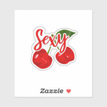 Adesivo de cereja com o texto "sexy".