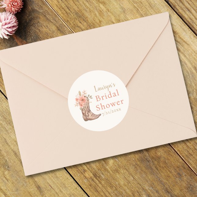 Adesivo de Chá de Panela de Noiva Caubói Floral Ro (Elegant Pink Floral Cowgirl Bridal Shower Sticker)