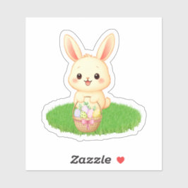 Adesivo de Coelho Kawaii Fofo com Ovos de Páscoa 