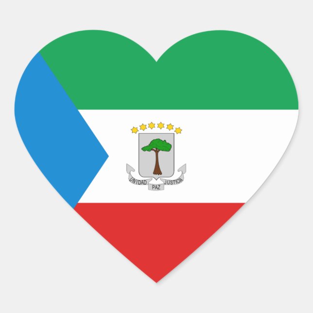 Adesivo de Coração da Bandeira da Guiné Equatorial (Frente)
