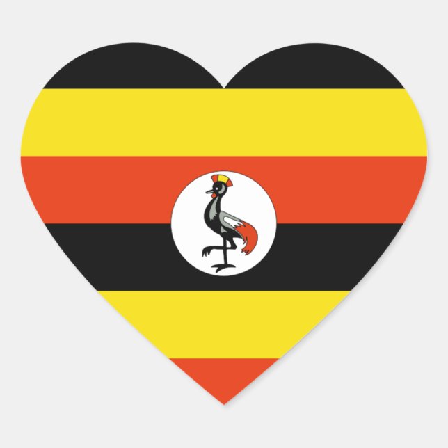Adesivo de Coração da Bandeira de Uganda (Frente)